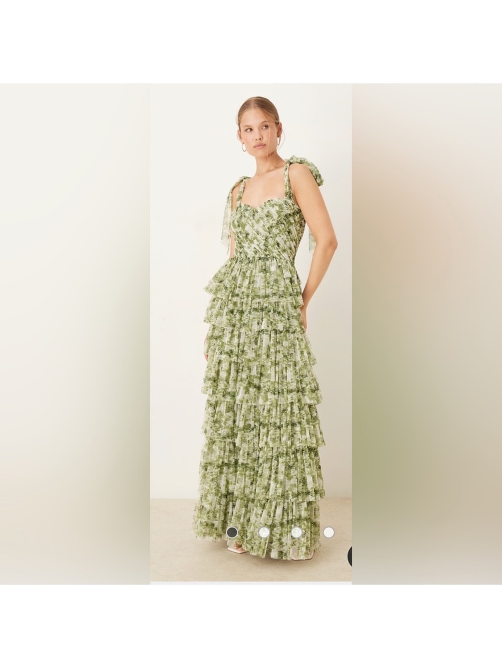 Elegant Ruffled Tiered Dress in Sage Green